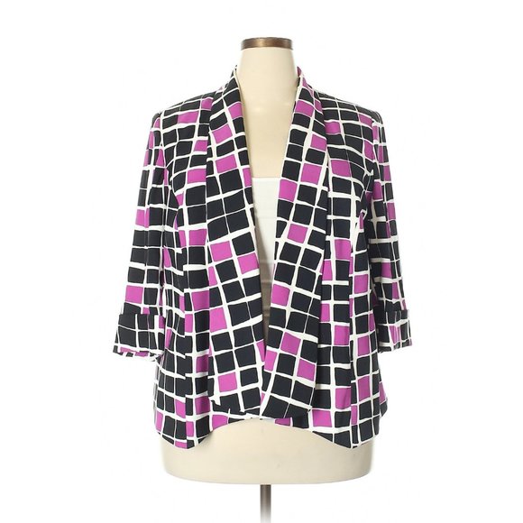 Kasper Print Black and Magenta Waterfall Blazer - Picture 1 of 2